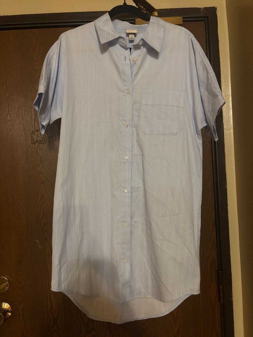 NWT Light Blue Striped Collared Button-Down Office Preppy Fall T-Shirt Dress